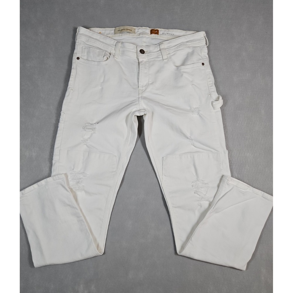 Anthropologie Pilcro Womens White Carpenter Slim Distressed Jeans Size 28